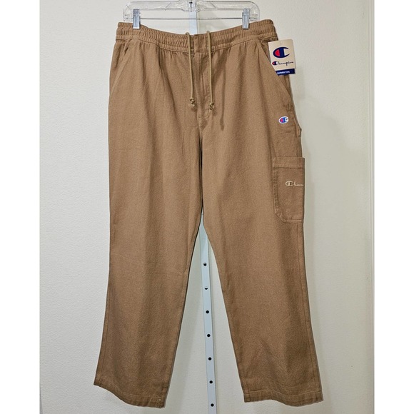 CHAMPION NWT Men's Tan Canvas Cargo Utility Drawstring/Zipper Jogger Pantssz L